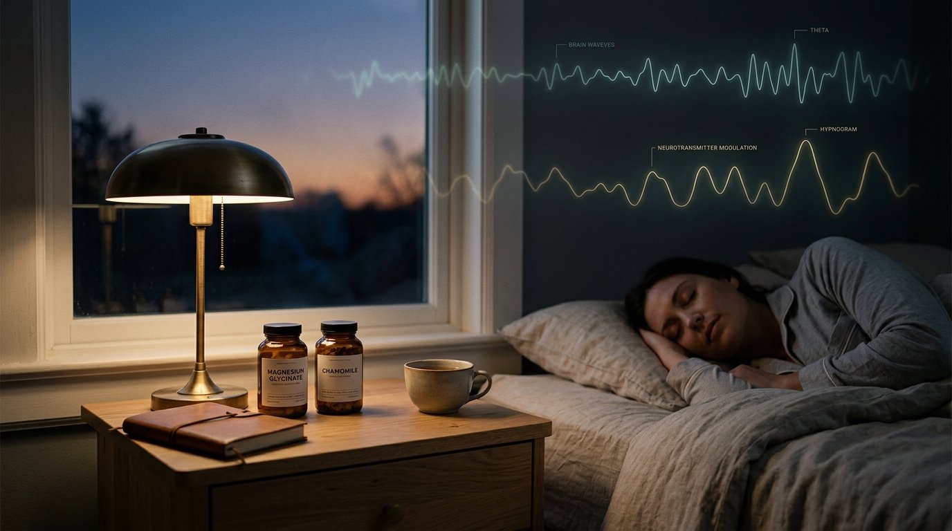 Polysomnography brainwave monitoring showing slow-wave sleep delta waves and magnesium glycinate